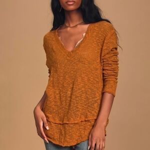 Free People Ocean Air Hacci top gold rust size medium
